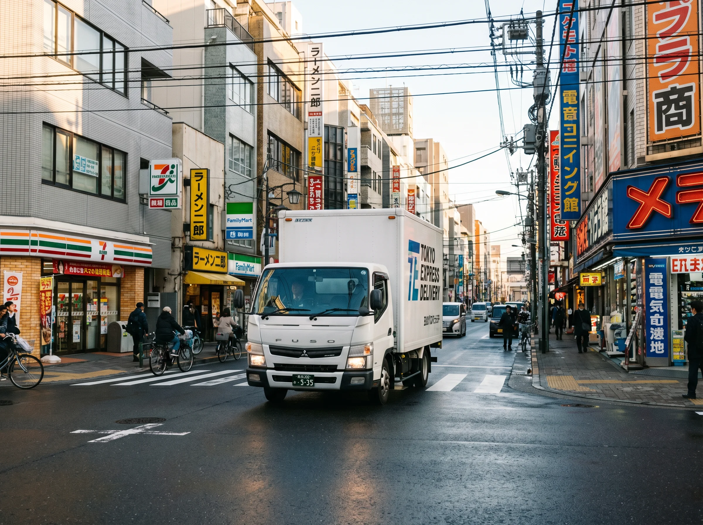 都内市街地を走行する中型トラック